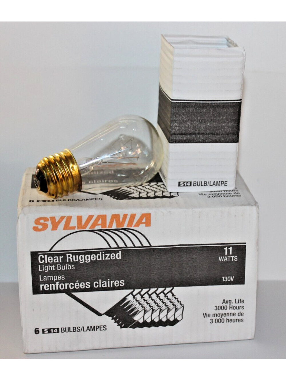 12 Lot Sylvania S 14 Clear Ruggedized Light Bulbs 11 Watts 130V 3000 Hrs